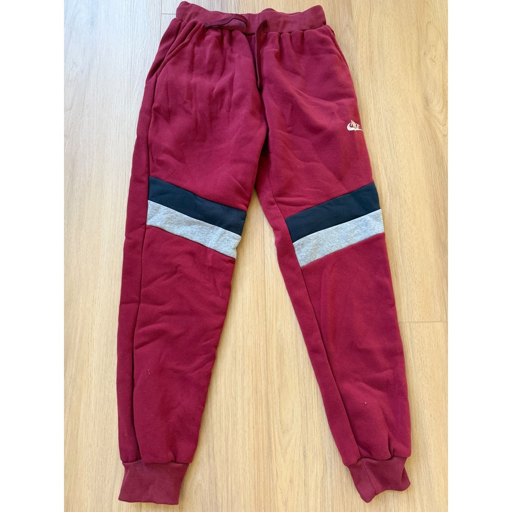 Nike XL Burgundy Colorblock Fleece Jogger Sweatpants Red Gray Black Medium